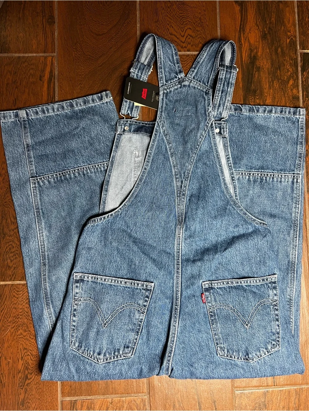 Levi’s Premium Wide Leg Double Knee Denim Jean Overalls Womens Size Small NWT
